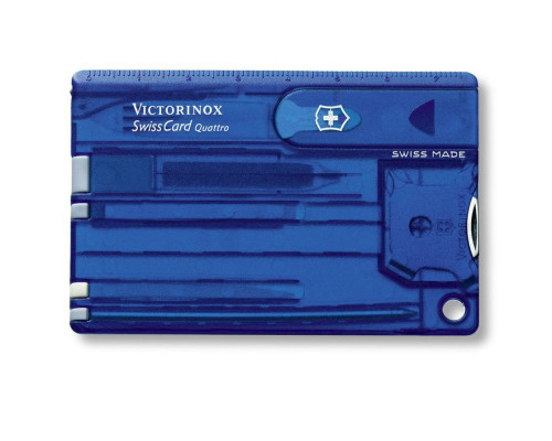 Швейцарская карточка Victorinox SwissCard Quattro, 13 функций, корпус из синего полупрозрачного пластика